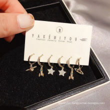 Fashion 6 pcs Sets Cubic Zircon Nice Star Rocket And Planet Gold Hoop Earrings For Women Jewelry 2021